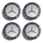 Ficha técnica e caractérísticas do produto Jogo 4 Calota Centro Roda Mercedes Classe a 200 250 Emblema Azul Calota