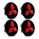 Ficha técnica e caractérísticas do produto Jogo 4 Calota Centro Roda Mitsubishi Pajero TR4 Preta Vermelha Alto Relevo Calota