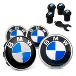 Ficha técnica e caractérísticas do produto Jogo 4 Calota Centro Roda Original BMW + Bicos Pretos Emblema Azul