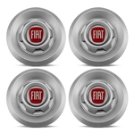 Ficha técnica e caractérísticas do produto Jogo 4 Calota Centro Roda VW Saveiro Modelo Novo 4 Furos Prata Emblema Fiat Vermelho