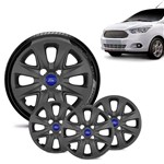 Ficha técnica e caractérísticas do produto Jogo 4 Calota Ford Ka Sedan 2015 16 17 18 Aro 14 Grafite Fosca Emblema Azul