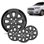 Ficha técnica e caractérísticas do produto Jogo 4 Calota Ford Ka Sedan 2015 16 17 18 Aro 14 Grafite Fosca Emblema Prata