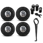 Ficha técnica e caractérísticas do produto Jogo 4 Calota Roda Ferro VW Amarok Preta F P Parati G3 + Chave de Remoção + Bico Válvula Preto