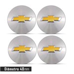 Ficha técnica e caractérísticas do produto Jogo 4 Emblema Roda Chevrolet 3D Prata 48mm. - Calota