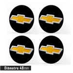 Ficha técnica e caractérísticas do produto Jogo 4 Emblema Roda Chevrolet 3D Preto 48mm. - Calota