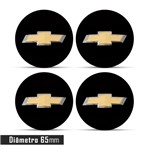 Ficha técnica e caractérísticas do produto Jogo 4 Emblema Roda Chevrolet 3D Preto 65mm. - Calota