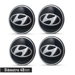 Ficha técnica e caractérísticas do produto Jogo 4 Emblema Roda Hyundai Preto 48mm. - Calota