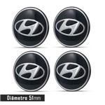 Ficha técnica e caractérísticas do produto Jogo 4 Emblema Roda Hyundai Preto 51mm. - Calota