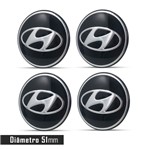 Ficha técnica e caractérísticas do produto Jogo 4 Emblema Roda Hyundai Preto 51mm.