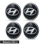 Ficha técnica e caractérísticas do produto Jogo 4 Emblema Roda Hyundai Preto 55mm. - Calota