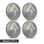 Ficha técnica e caractérísticas do produto Jogo 4 Emblema Roda Renault Cinza 117mm.