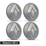 Ficha técnica e caractérísticas do produto Jogo 4 Emblema Roda Renault Cinza 40mm. - Calota