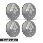 Ficha técnica e caractérísticas do produto Jogo 4 Emblema Roda Renault Cinza 40mm Calota