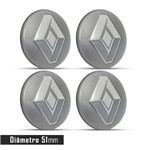 Ficha técnica e caractérísticas do produto Jogo 4 Emblema Roda Renault Cinza 51mm.