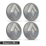 Ficha técnica e caractérísticas do produto Jogo 4 Emblema Roda Renault Cinza 58mm. - Calota
