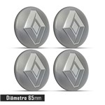 Ficha técnica e caractérísticas do produto Jogo 4 Emblema Roda Renault Cinza 65mm. - Calota