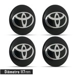 Ficha técnica e caractérísticas do produto Jogo 4 Emblema Roda Toyota Preto 117mm. - Calota