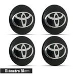 Ficha técnica e caractérísticas do produto Jogo 4 Emblema Roda Toyota Preto 51mm. - Calota
