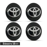 Ficha técnica e caractérísticas do produto Jogo 4 Emblema Roda Toyota Preto 58mm Calota