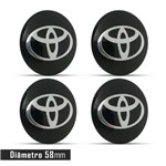 Ficha técnica e caractérísticas do produto Jogo 4 Emblema Roda Toyota Preto 58mm. - Calota