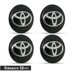Ficha técnica e caractérísticas do produto Jogo 4 Emblema Roda Toyota Preto 58mm.