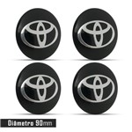 Ficha técnica e caractérísticas do produto Jogo 4 Emblema Roda Toyota Preto 69mm. - Calota