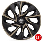 Ficha técnica e caractérísticas do produto Jogo Calota 15 Ds4 Gold Preta Nissan Tiida Versa Sentra Livina