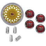 Ficha técnica e caractérísticas do produto Jogo Calota Aro 13 Grid Super Sport BBS Dourado Prata + Emblema Resinado Fiat + Tampa Ventil Cromada (Palio, Uno, Punto, Linea, Strada, Idea, Siena, F