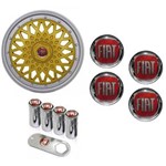 Ficha técnica e caractérísticas do produto Jogo Calota Aro 13 Grid Super Sport BBS Dourado Prata + Emblema Resinado Fiat + Tampa Ventil (Palio, Uno, Punto, Linea, Strada, Idea, Siena, Fiorino,