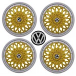 Jogo Calota Aro 13 Grid Super Sport BBS Dourado Prata + Emblema Resinado Volkswagen (Gol, Parati, Saveiro, Voyage, UP, S...