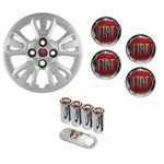 Ficha técnica e caractérísticas do produto Jogo Calota Aro 14 Uno Way 2011 2012 Fiat Grid Prata + Emblema Resinado + Tampa Ventil