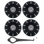 Ficha técnica e caractérísticas do produto Jogo Calota Centro Roda Ferro VW Eurovan Amarok Aro 13 14 15 4 Furos Preta Fosca + Chave