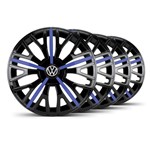 Ficha técnica e caractérísticas do produto Jogo Calota Triton Sport Aro 14 Preta / Azul VW New Beetle