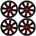 Jogo de Calota Esportiva Tuning Aro 14 Universal Prime Preto e Vermelho 4 Peças