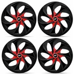 Jogo de Calota Esportiva Tuning Aro 14 Universal Prime Preto e Vermelho 4 Peças