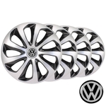 Ficha técnica e caractérísticas do produto Jogo calota esportiva aro 14 Silver Black emblema VW Fox Gol Golf Polo Saveiro Voyage - Elitte 4703