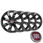 Jogo 4 calotas esportivas Elitte Prime Black Aro 13 emblema Fiat - Uno Palio Siena Strada Fiorino