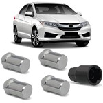 Ficha técnica e caractérísticas do produto Jogo Porcas de Roda Antifurto Honda City 2008 a 2016 Cromado M12 X 1,5 4 Peças com Chave Segredo - Trava Tudo