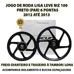 Ficha técnica e caractérísticas do produto Jogo Roda Liga Leve Biz 100 Alumínio Preto 6 Pontas - Scud