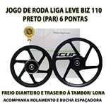Ficha técnica e caractérísticas do produto Jogo Roda Liga Leve Biz 110 Alumínio Preto 6 Pontas - Scud