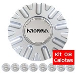 Kit 8 Calota Centro Miolo Roda Kr1560 Prata Emblema Kromma