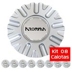 Ficha técnica e caractérísticas do produto Kit 8 Calota Centro Miolo Roda Kr1560 Prata Emblema Kromma