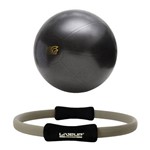Kit Anel de Pilates Toning Ring Liveup Ls3167cz Cinza + Bola Fit Ball Training 65cm Pretorian