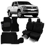 Ficha técnica e caractérísticas do produto Kit Capa Banco de Couro Ecológico VW Amarok 2016 e 2017 Preta + Jogo Tapetes Bordados