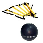 Kit Escada de Agilidade com 10 Degraus Pretorian Ec-pp + Bola Medicine Slam Ball 12 Kg Liveup