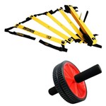 Kit Escada de Agilidade com 10 Degraus Pretorian Ec-pp + Roda de Exercícios Plus Liveup Sports