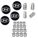 Ficha técnica e caractérísticas do produto Kit Roda Calota Hyundai HB20 + Emblema Resinado + Tampa Ventil + Capa Parafuso