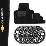 Kit Tapete Corsa Classic 03 a 13 Preto + Calota Esportiva Ds4 Aro 14 Grafite e Prata