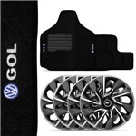 Kit Tapete Gol G2 G3 96 a 05 Preto + Calota Esportiva Ds4 Aro 14 Grafite e Prata