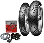 Ficha técnica e caractérísticas do produto Kit Transmissão + Par Pneu Cb300 130/70-17 + 110/70-17 Sport Demon Pirelli - Pirelli e Dia-frag